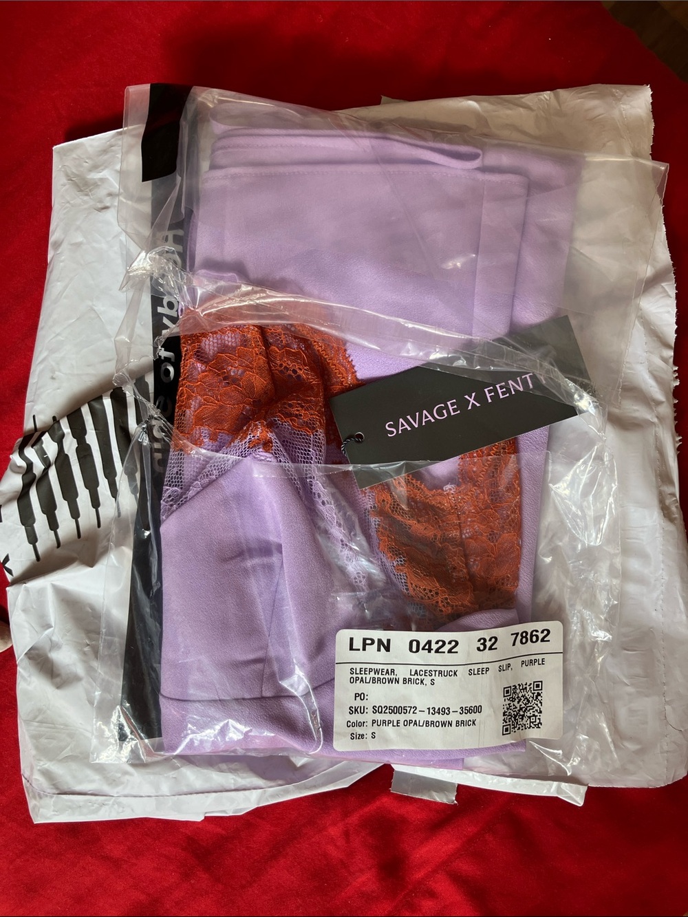 •Savage X Fenty• Lilac Slip Dress with Orange Lace - Picture 4 of 5
